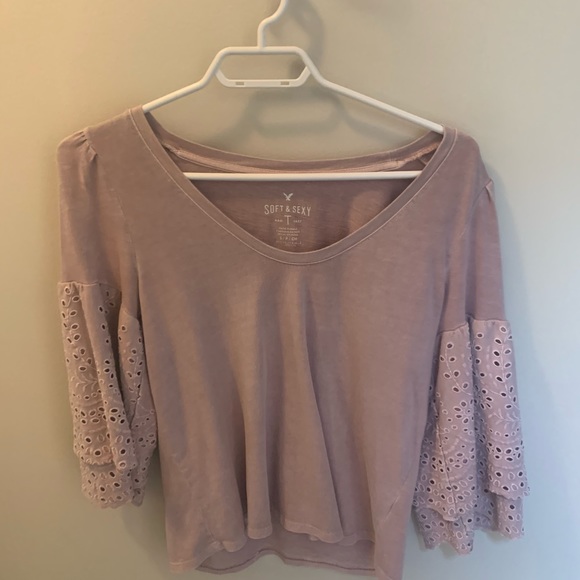 Purple/ pink half sleeve lace shirt - Picture 3 of 6